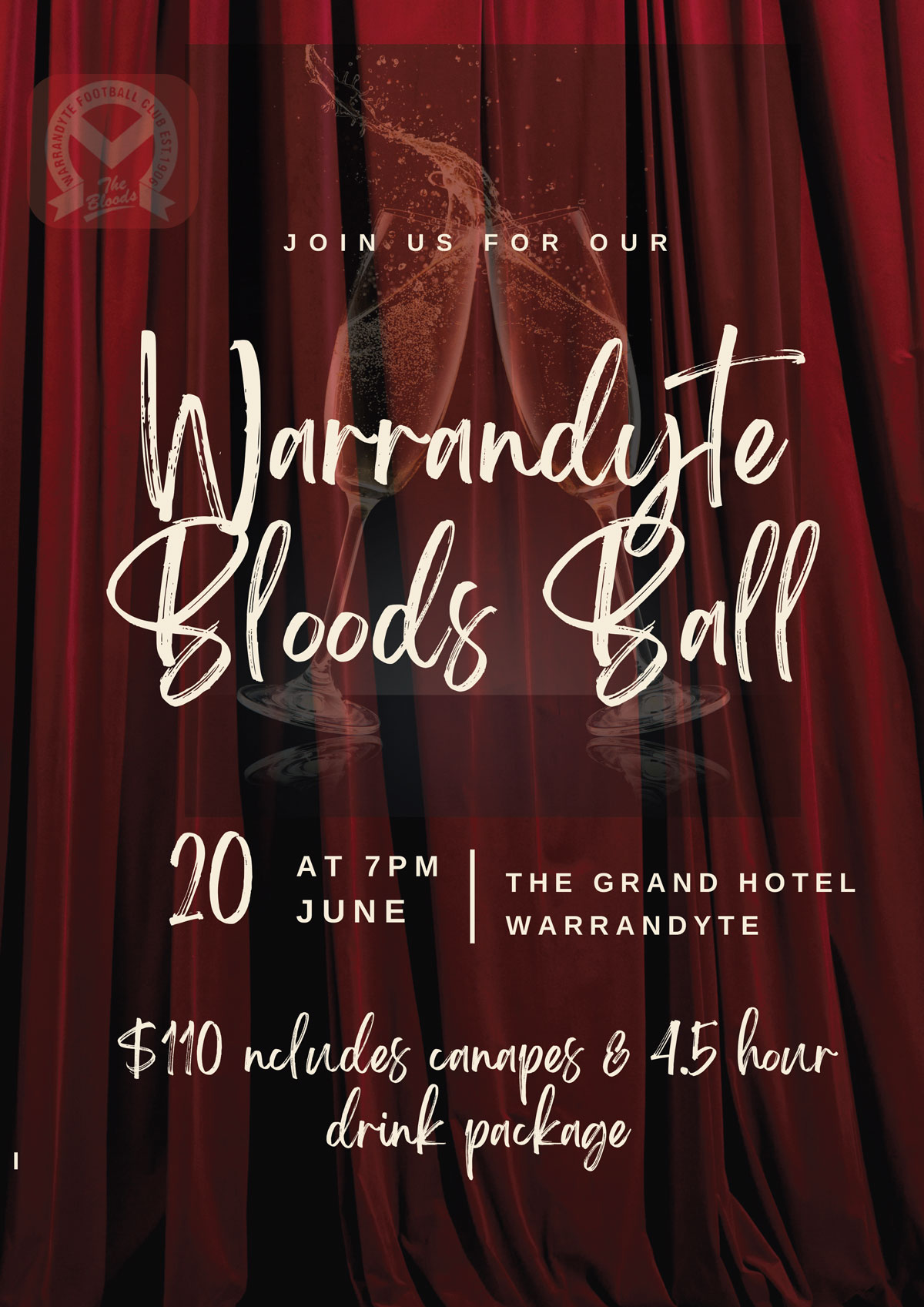 WFC Bloods Ball 20th June at The Grand Hotel Warrandyte